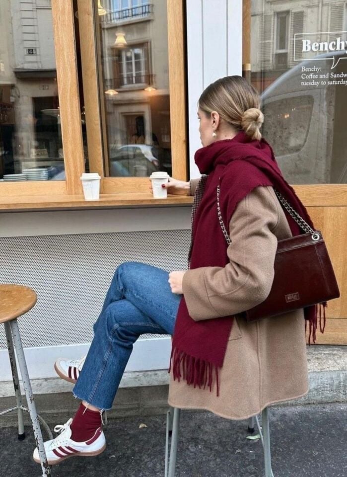 Bordo Atkı Yumuşak Dokulu Omuz Şalı