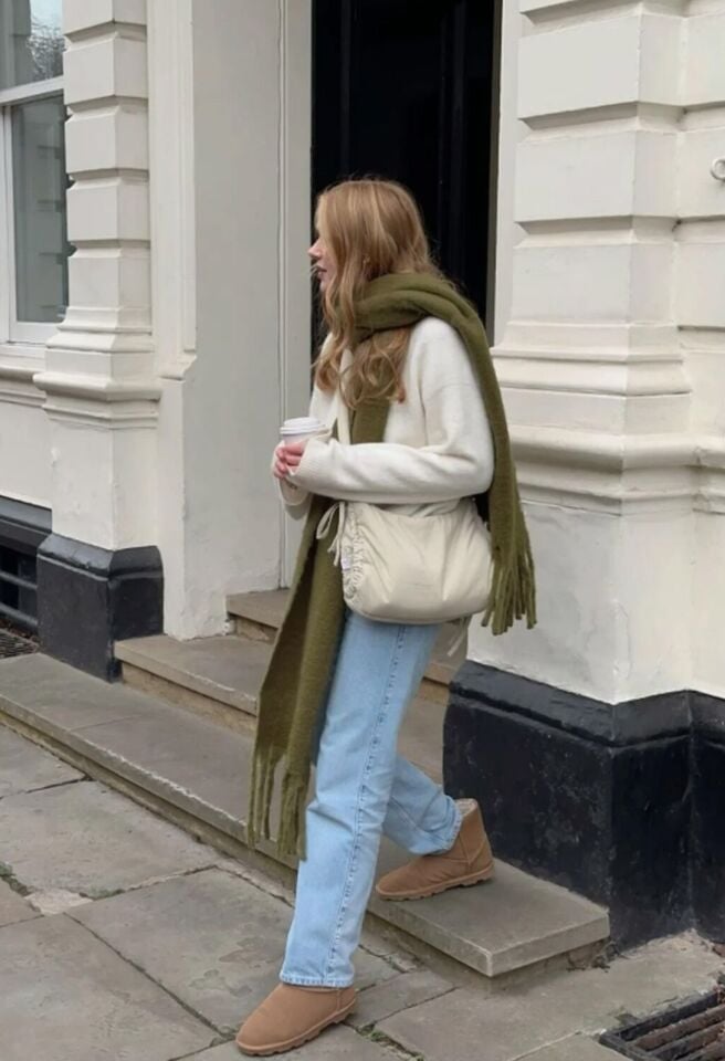 Haki Atkı Yumuşak Dokulu Omuz Şalı