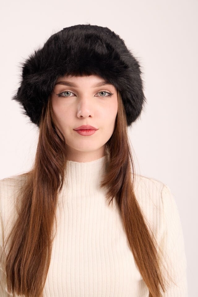 Siyah Peluş Kürk Kalpak Şapka