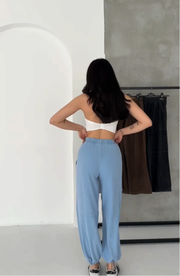 Asit Yıkamalı, Paçası Büzülebilir Pantolon