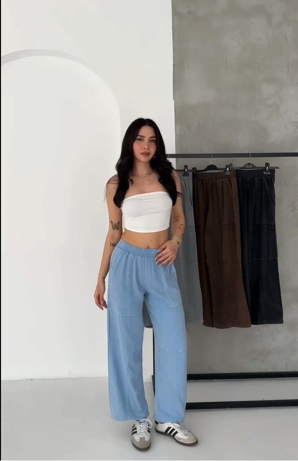 Asit Yıkamalı, Paçası Büzülebilir Pantolon