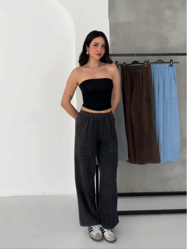 Asit Yıkamalı, Paçası Büzülebilir Pantolon