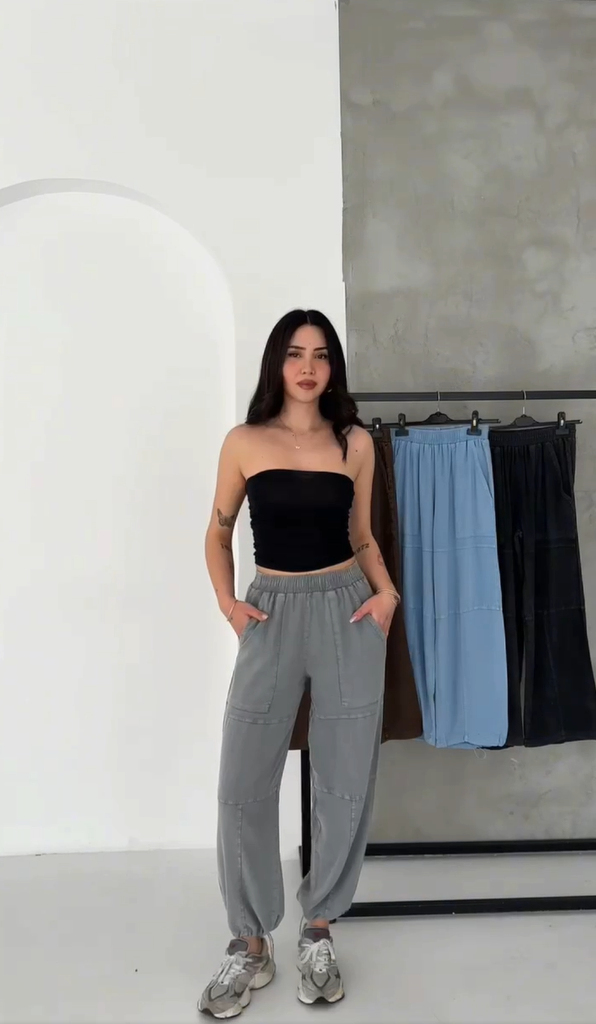 Asit Yıkamalı, Paçası Büzülebilir Pantolon